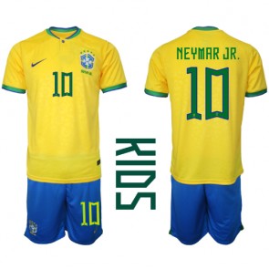 Brazylia Neymar Jr #10 Koszulka Podstawowych Dziecięca MŚ 2022 Krótki Rękaw (+ Krótkie spodenki)